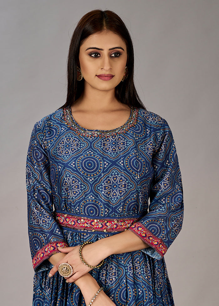 Navy Blue Readymade Silk Gown - Indian Silk House Agencies