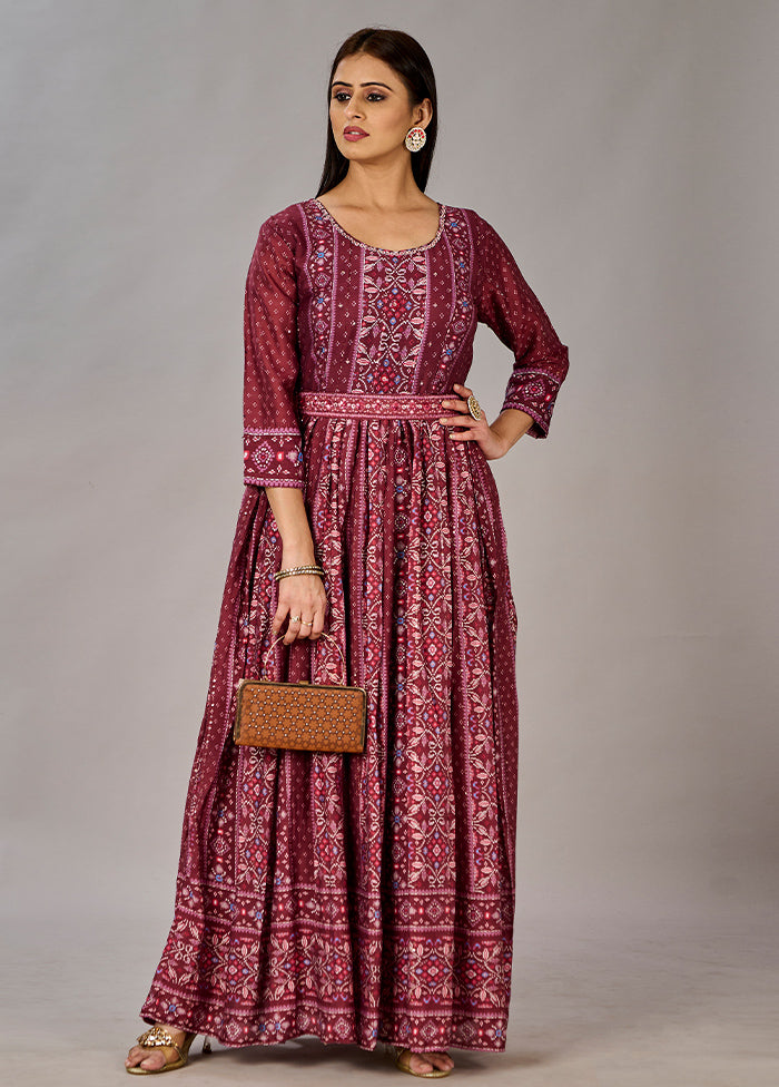 Maroon Readymade Silk Gown - Indian Silk House Agencies
