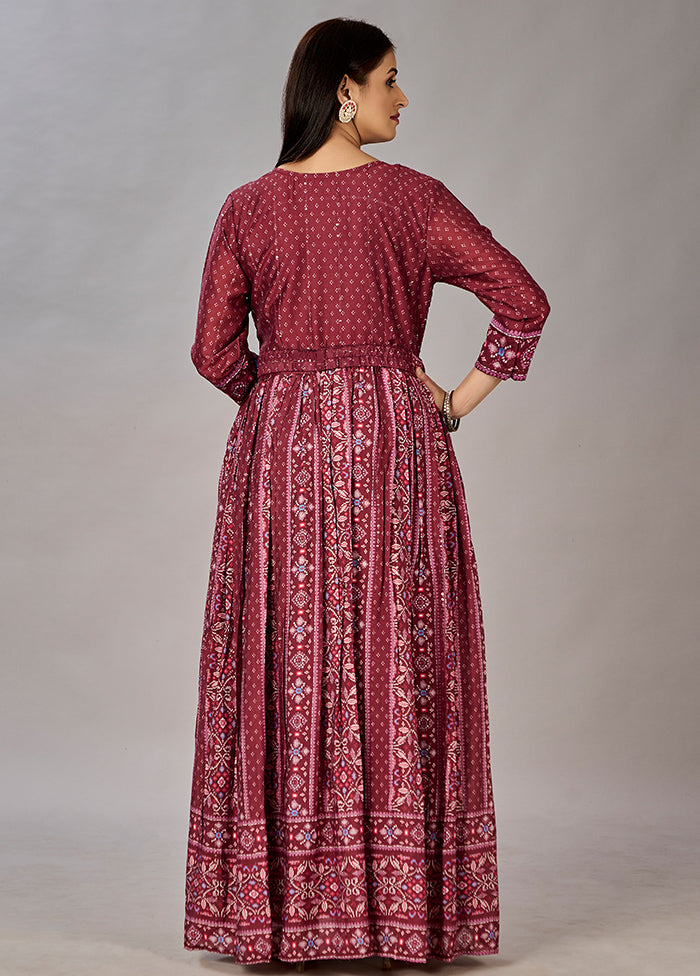 Maroon Readymade Silk Gown - Indian Silk House Agencies