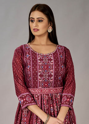 Maroon Readymade Silk Gown - Indian Silk House Agencies