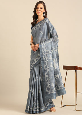 Grey Cotton Saree With Blouse Piece