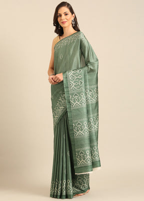 Green Cotton Saree With Blouse Piece