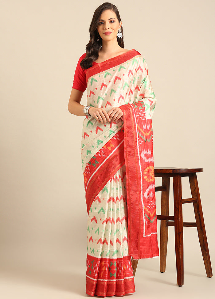 Cream Cotton Saree With Blouse Piece