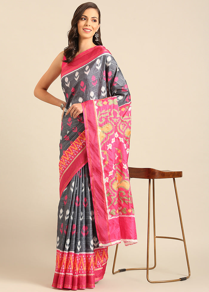 Grey Cotton Saree With Blouse Piece