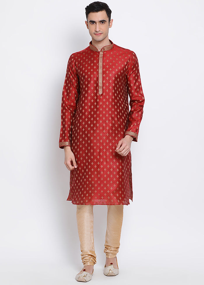 3 Pc Rust Embellished Silk Kurta Pajama Set VDSAN040257 - Indian Silk House Agencies