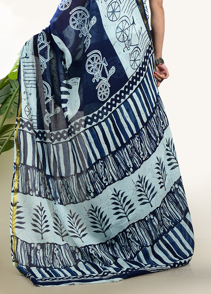 Indigo Blue Cotton Saree With Blouse Piece