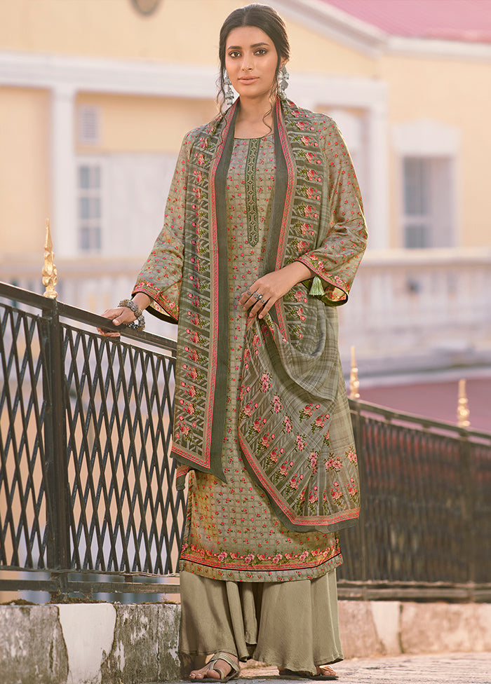 3 Pc Green Unstitched Silk Suit Set