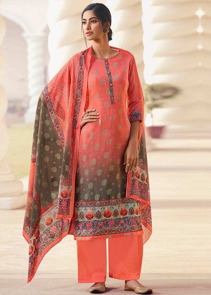 3 Pc Peach Unstitched Silk Suit Set