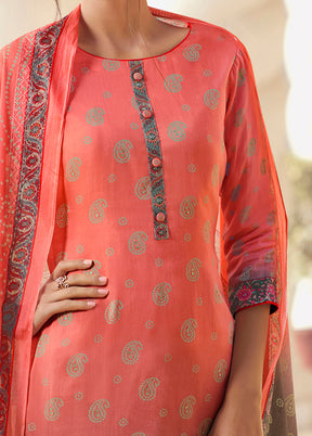 3 Pc Peach Unstitched Silk Suit Set