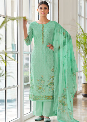 3 Pc Green Unstitched Cotton Suit Set