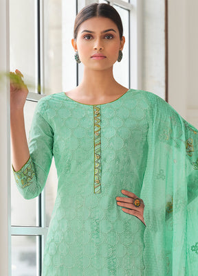 3 Pc Green Unstitched Cotton Suit Set