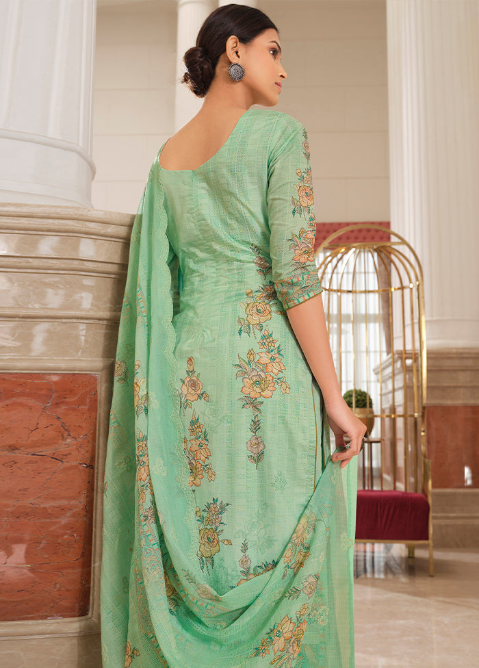 3 Pc Green Unstitched Cotton Suit Set