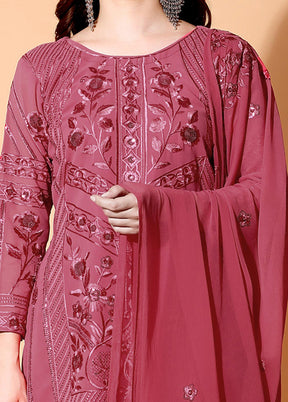 3 Pc Pink Semi Stitched Santoon Suit Set