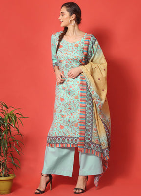 3 Pc Turquoise Cotton Floral Print Unstitched Salwar Suit VDSL07122021 - Indian Silk House Agencies