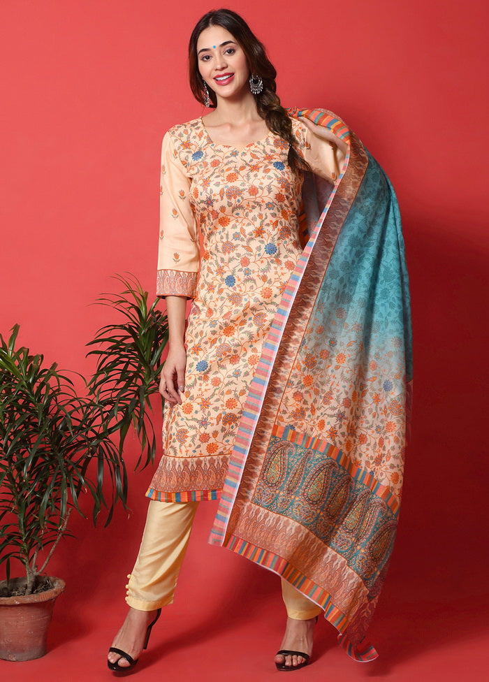 3 Pc Peach Cotton Floral Print Unstitched Salwar Suit VDSL07122022 - Indian Silk House Agencies