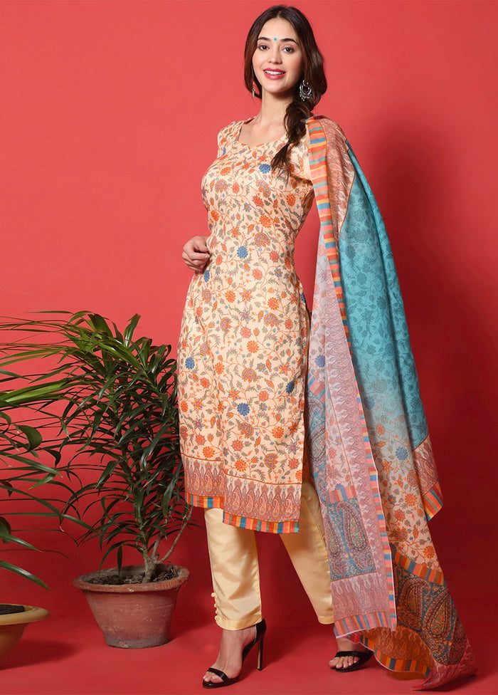 3 Pc Peach Cotton Floral Print Unstitched Salwar Suit VDSL07122022 - Indian Silk House Agencies