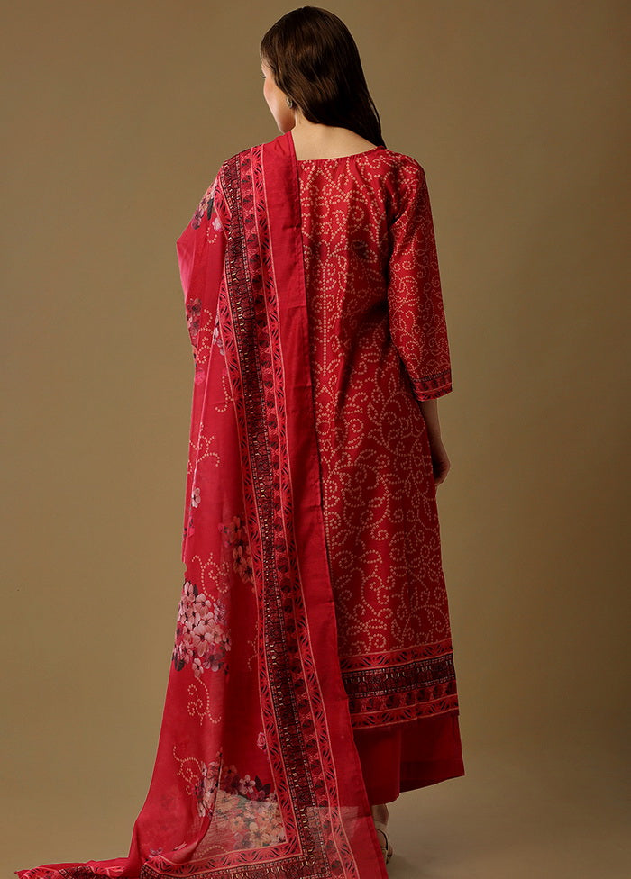 3 Pc Pink Unstitched Maheshwari Silk Suit Set VDSL180124 - Indian Silk House Agencies