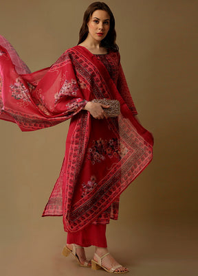 3 Pc Pink Unstitched Maheshwari Silk Suit Set VDSL180124 - Indian Silk House Agencies