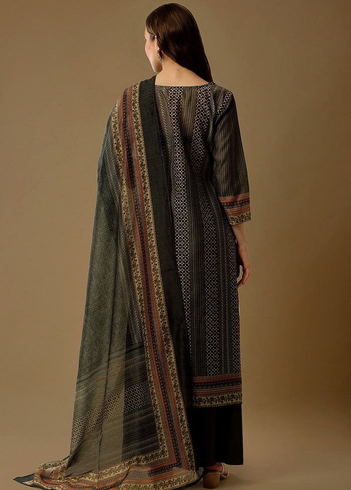 3 Pc Brown Unstitched Maheshwari Silk Suit Set VDSL180127 - Indian Silk House Agencies