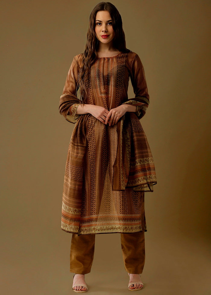 3 Pc Yellow Unstitched Maheshwari Silk Suit Set VDSL180128 - Indian Silk House Agencies