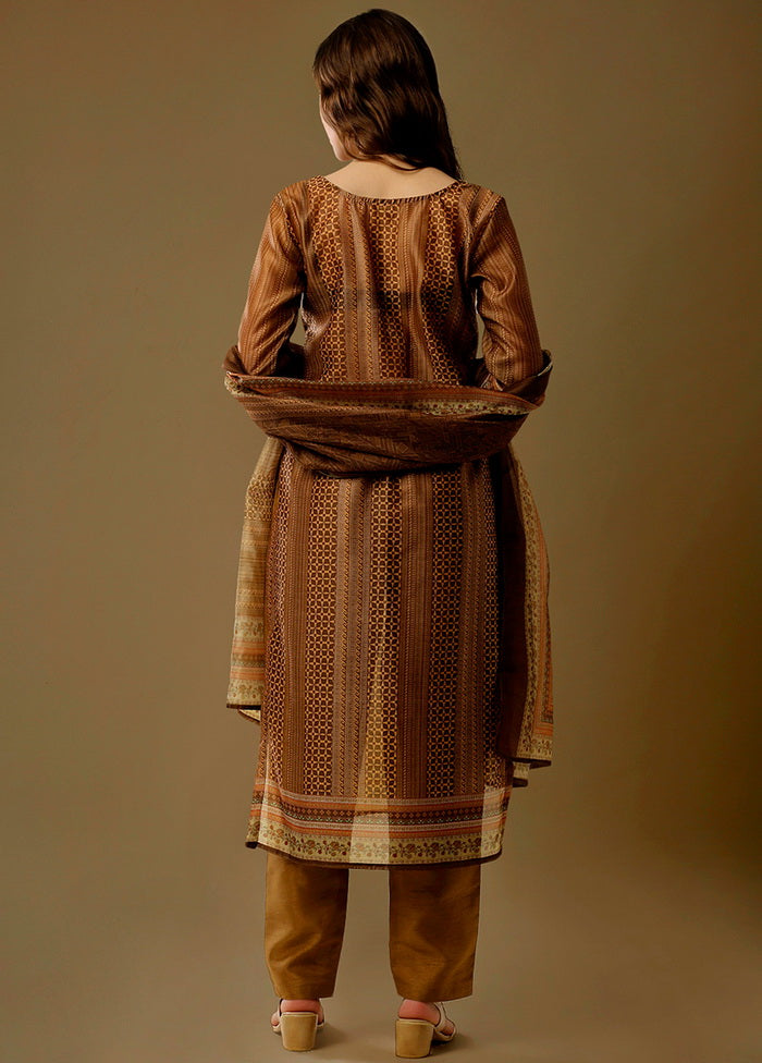 3 Pc Yellow Unstitched Maheshwari Silk Suit Set VDSL180128 - Indian Silk House Agencies