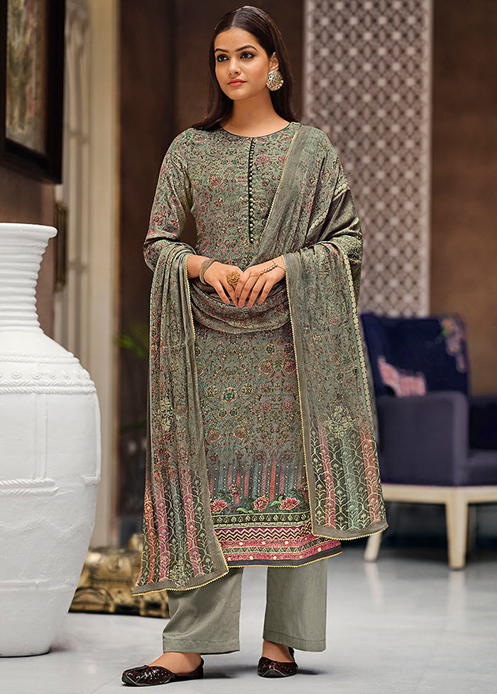 3 Pc Grey Unstitched Viscose Suit Set VDSL070225 - Indian Silk House Agencies