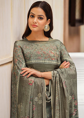 3 Pc Grey Unstitched Viscose Suit Set VDSL070225 - Indian Silk House Agencies