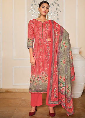 3 Pc Coral Unstitched Pure Cotton Suit Set VDSL070229 - Indian Silk House Agencies