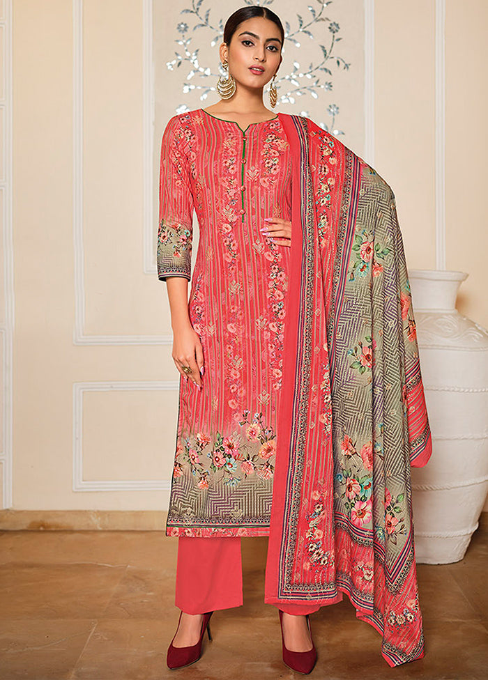 3 Pc Coral Unstitched Pure Cotton Suit Set VDSL070229 - Indian Silk House Agencies