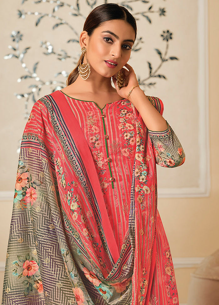 3 Pc Coral Unstitched Pure Cotton Suit Set VDSL070229 - Indian Silk House Agencies