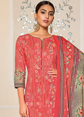 3 Pc Coral Unstitched Pure Cotton Suit Set VDSL070229 - Indian Silk House Agencies