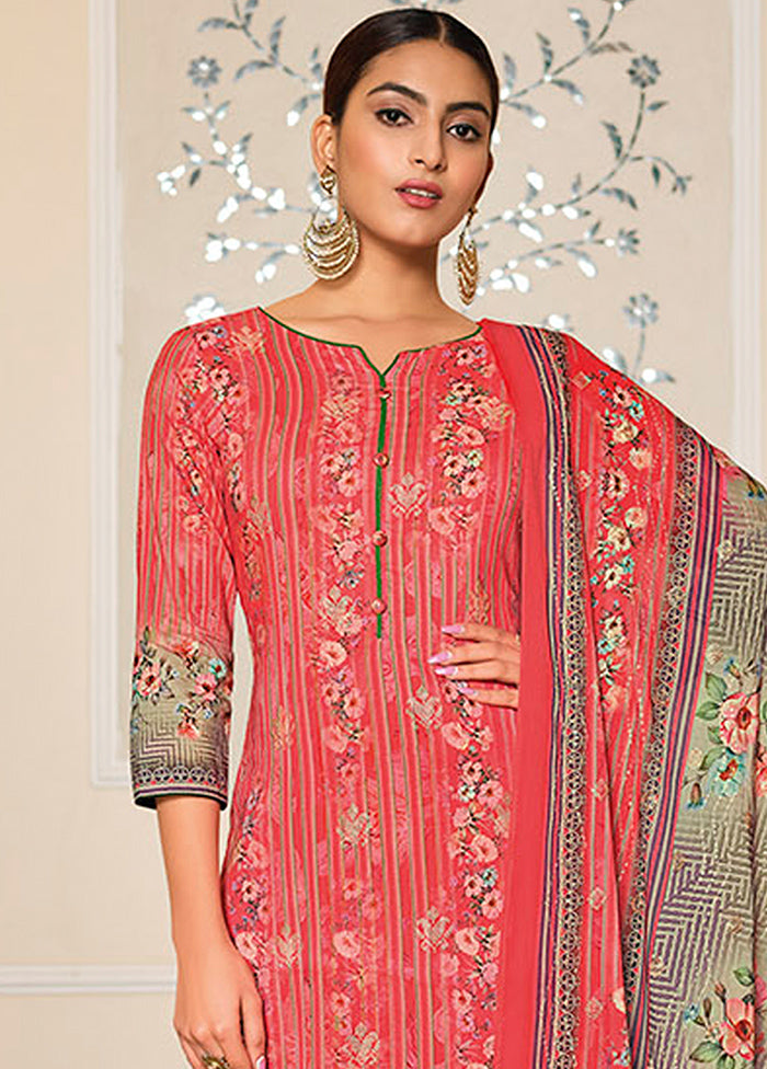 3 Pc Coral Unstitched Pure Cotton Suit Set VDSL070229 - Indian Silk House Agencies