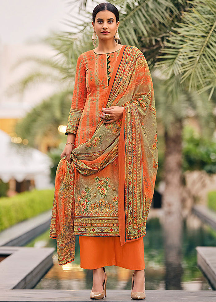 3 Pc Orange Unstitched Pure Cotton Suit Set VDSL070233 - Indian Silk House Agencies