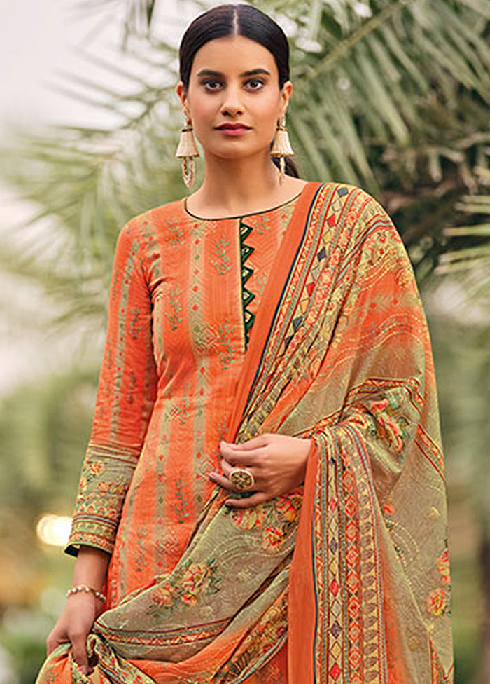 3 Pc Orange Unstitched Pure Cotton Suit Set VDSL070233 - Indian Silk House Agencies