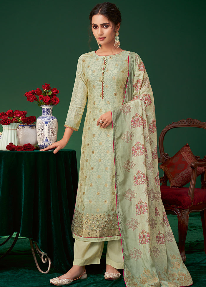 3 Pc Green Unstitched Silk Suit Set VDSL070243 - Indian Silk House Agencies