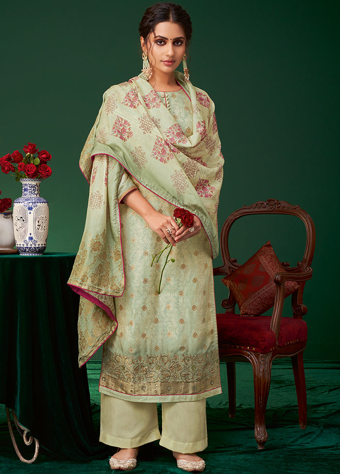 3 Pc Green Unstitched Silk Suit Set VDSL070243 - Indian Silk House Agencies