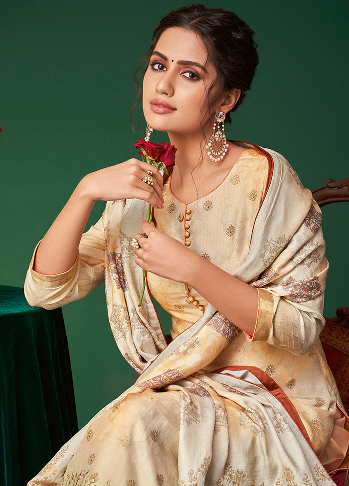 3 Pc Yellow Unstitched Silk Suit Set VDSL070244 - Indian Silk House Agencies