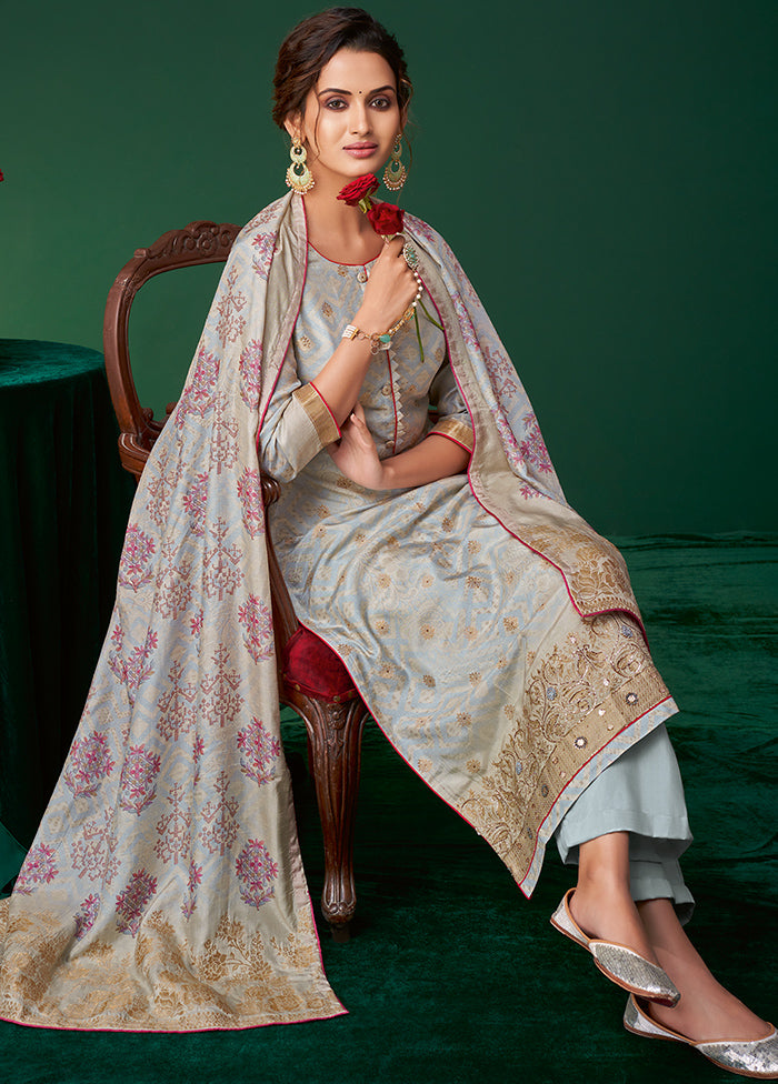 3 Pc Livid Unstitched Silk Suit Set VDSL070246 - Indian Silk House Agencies
