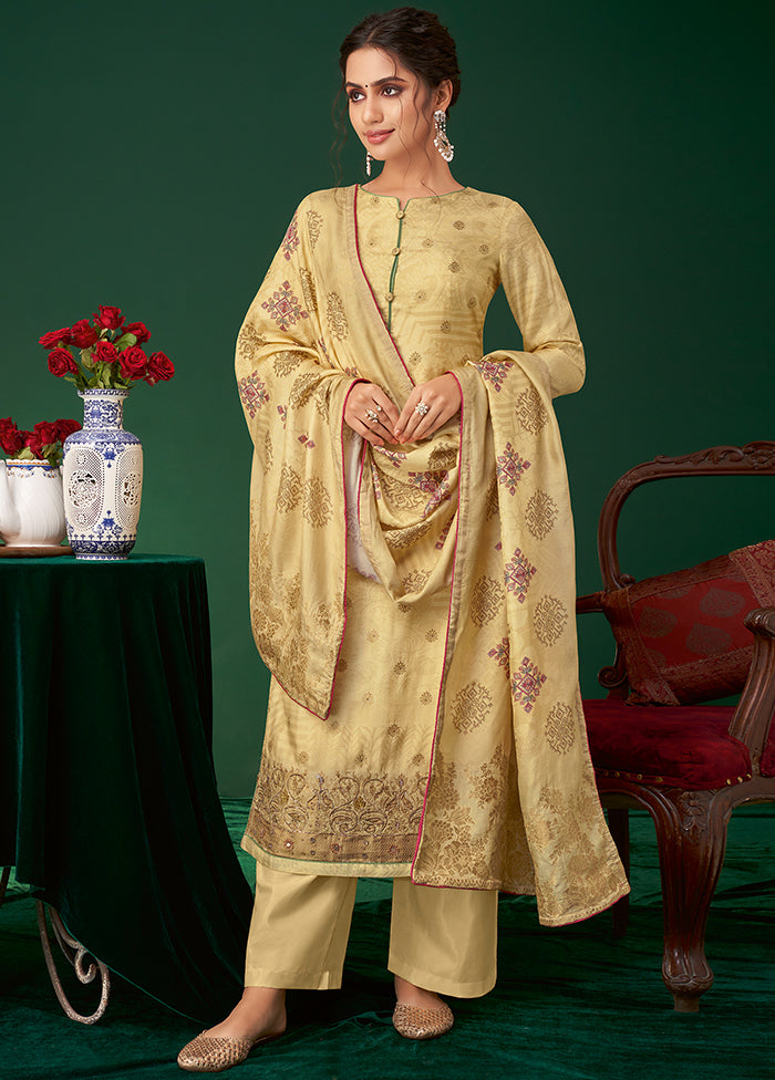 3 Pc Yellow Unstitched Silk Suit Set VDSL070247 - Indian Silk House Agencies