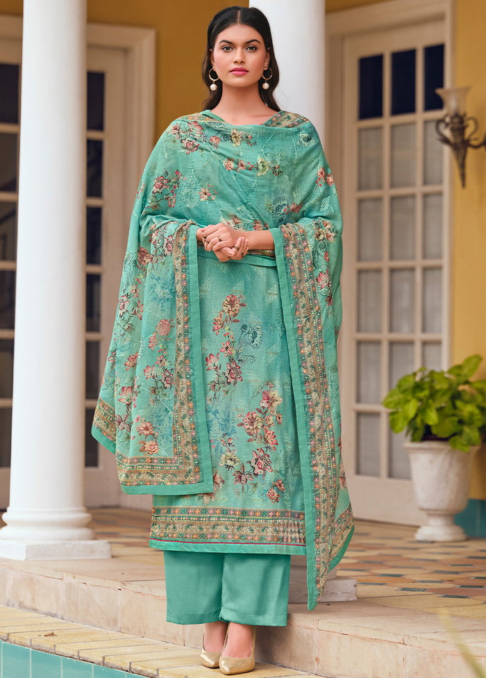 3 Pc Green Unstitched Satin Suit Set VDSL170222 - Indian Silk House Agencies