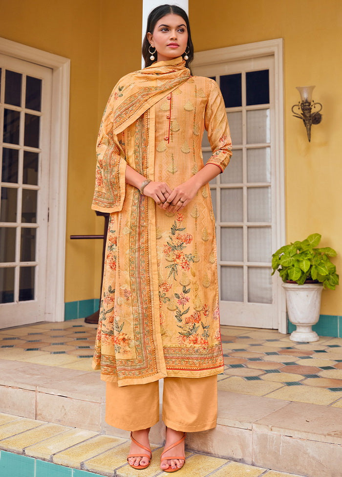 3 Pc Peach Unstitched Silk Suit Set