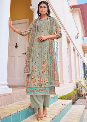3 Pc Green Unstitched Satin Suit Set VDSL170225 - Indian Silk House Agencies