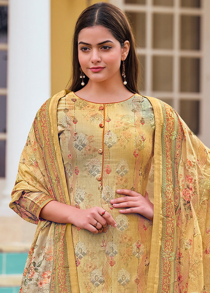 3 Pc Yellow Unstitched Satin Suit Set VDSL170228 - Indian Silk House Agencies