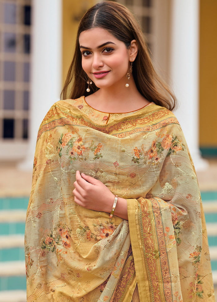 3 Pc Yellow Unstitched Satin Suit Set VDSL170228 - Indian Silk House Agencies