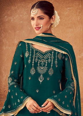 3 Pc Green Unstitched Silk Suit Set