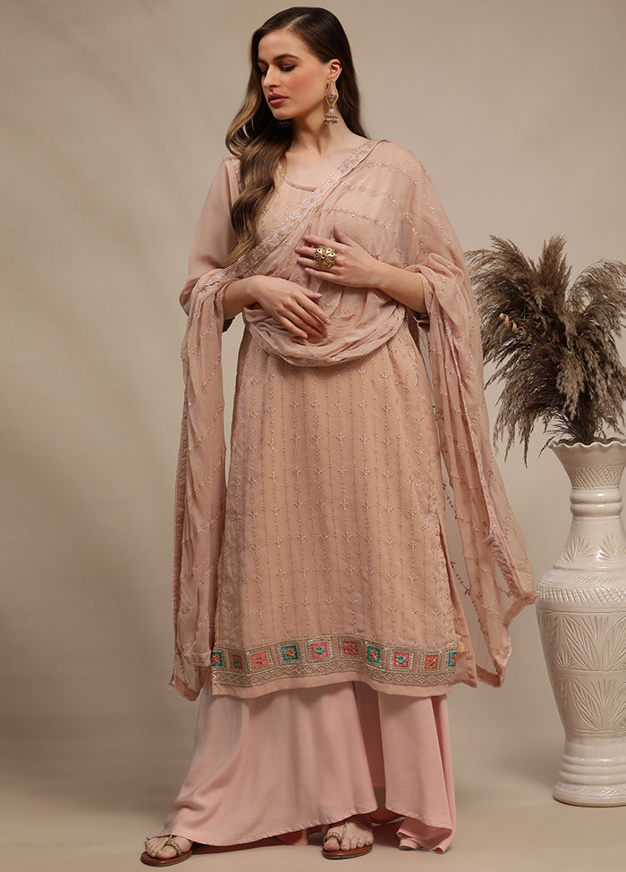 3 Pc Peach Unstitched Georgette Suit Set