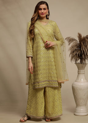 3 Pc Green Unstitched Georgette Suit Set