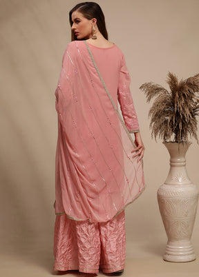 3 Pc Pink Unstitched Georgette Sequin Work Suit Set VDSL030340 - Indian Silk House Agencies