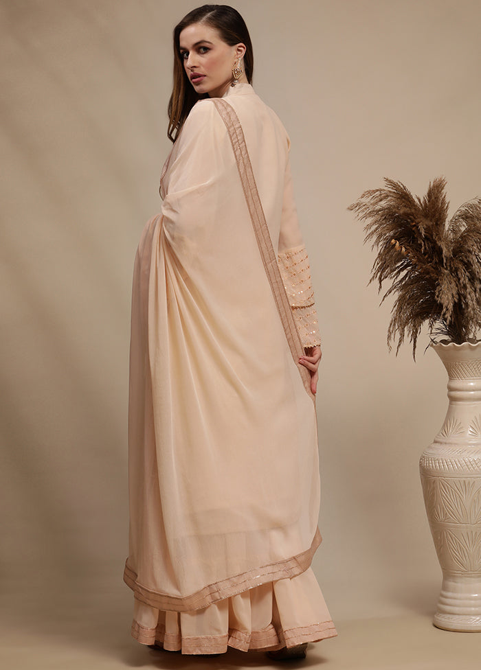 3 Pc Peach Unstitched Georgette Sequin Work Suit Set VDSL030342 - Indian Silk House Agencies