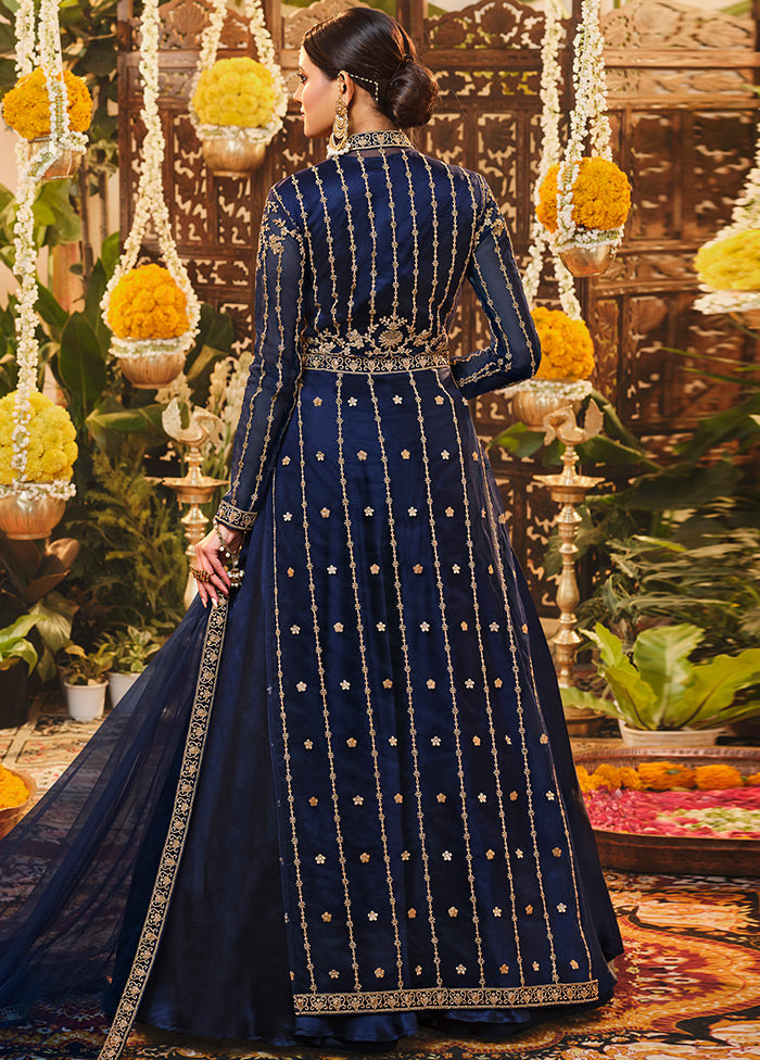 3 Pc Semistitched Navy Blue Suit Set With Dupatta VDSL0150622 - Indian Silk House Agencies